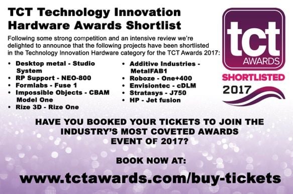 MetalFAB1 shortlisted for Technology Innovation Hardware for TCT Awards 2017